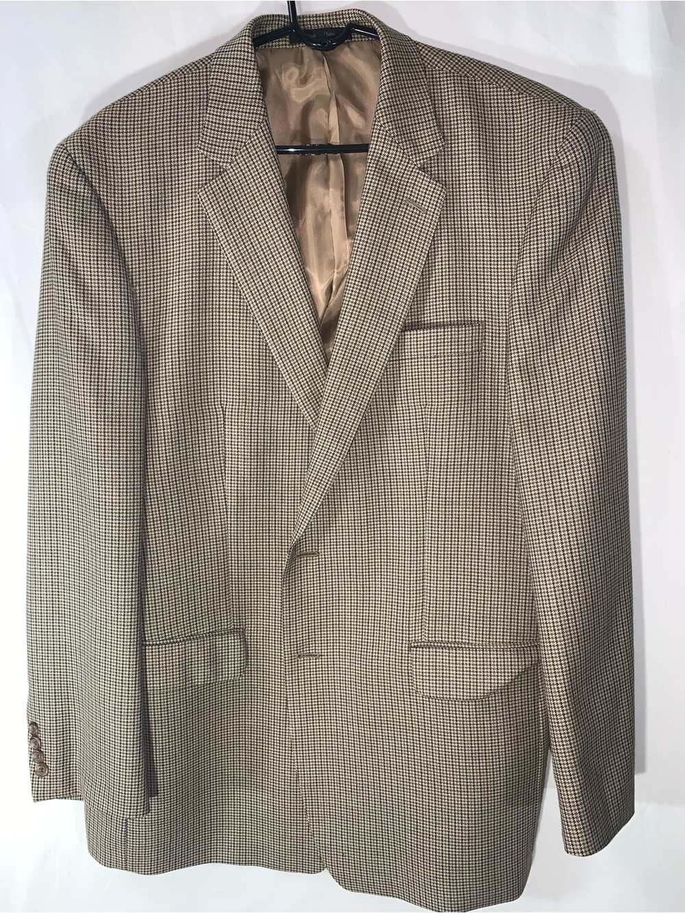 Chaps Tan Houndstooth 44L Sport Coat Blazer Silk/Wool Blend Business Interview